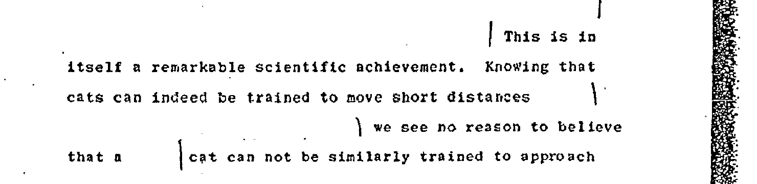 ¶2 의 일부 — This is in itself a remarkable scientific achievement 라는 줄과 그 아래 cats can indeed be trained 라는 줄이 보인다.